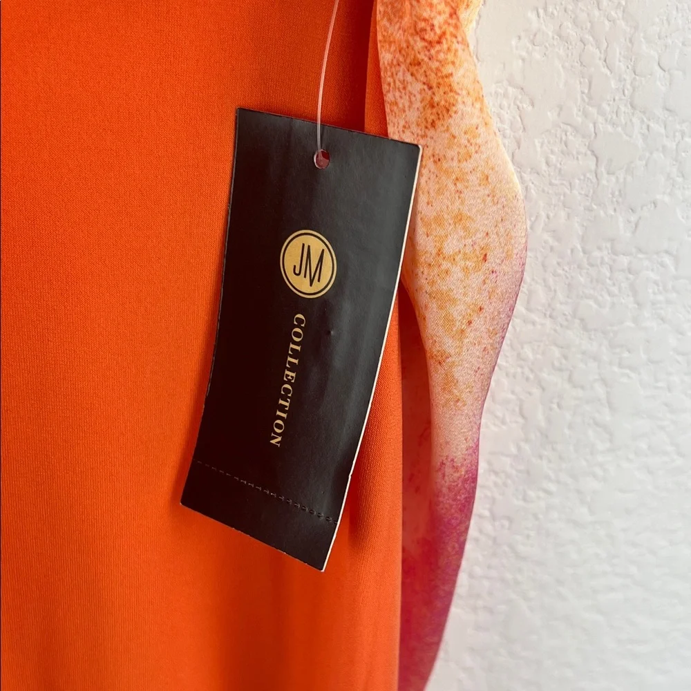 JM Collection Vibrant Orange V-Neck Tunic - Picture 3 of 8